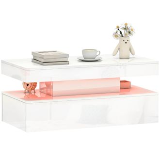HOMCOM LED Coffee Table with Storage - High Gloss Living Room Table - White | TJ Hughes