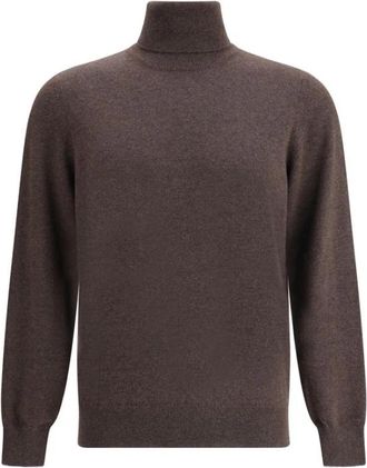 Brunello Cucinelli Kasjmier Coltrui Trui - Heren - Cashmere truien - Bruin - XL - Kasjmier - Truien & Vesten
