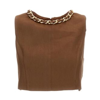 Elisabetta Franchi Linnenmix Croptop met Ketting - Dames - Tops zonder mouwen - Bruin - XL - Linnen - Tops