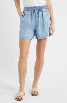 Beach Lunch Lounge Toney Tie Waist Chambray Shorts in Medium Wash at Nordstrom, Size X-Small
