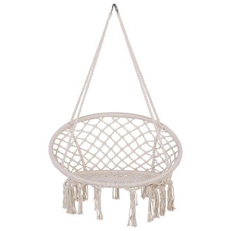 Beliani Silla Colgante De Algod&oacute;n Blanco Macram&eacute; Trenzado Columpio Boho Interior Exterior Gabella