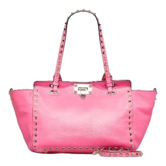 Valentino Pre-owned Handbags, female, Pink, Size: ONE SIZE Pre-owned Rockstuds Leather Handbag 2Way Pink