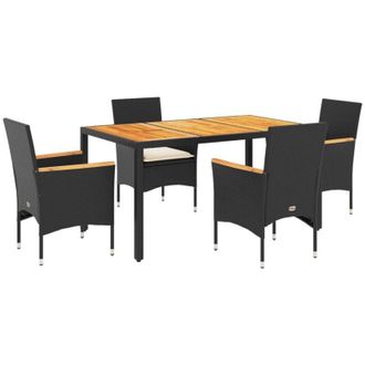 vidaXL Vidaxl - Set De Comedor Jard&iacute;n 5 Pzas Con Cojines Rat&aacute;n Pe Acacia Negro