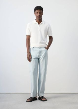 Mango Polo maglia traforata zip bianco avorio - Uomo - XXL - MANGO MAN