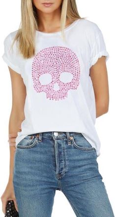 Lauren Moshi Croft Short sleeve Vintage Tee Exclusive Stud Skull Tee in White at Nordstrom, Size X-Large