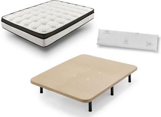 HOGAR 24 Colch&oacute;n Viscoel&aacute;stico Bioluxe 3d + Base Tapizada Con Patas De 26cm + Almohada 100% Viscoel&aacute;stica, 90x190cm