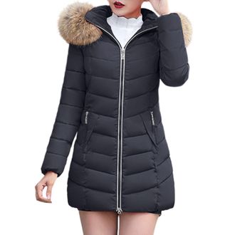 Generic Winter Coats for Women Trendy Warm Petite Windproof Mid Length Length Puffer Jacket Hooded Quilted Parka Outerwear Winter Long Coat Women Down Jacket