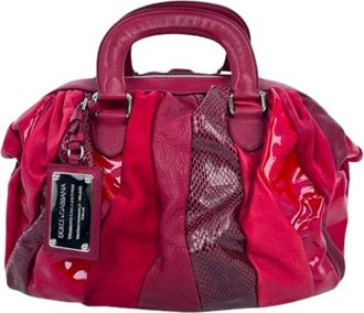 Dolce & Gabbana Pre-owned Snakeskin-Accent Top Handle Bag in Burgundy Leather - Dames - Vintage Handtas - Rood - ONE Size - Leer - Vintage