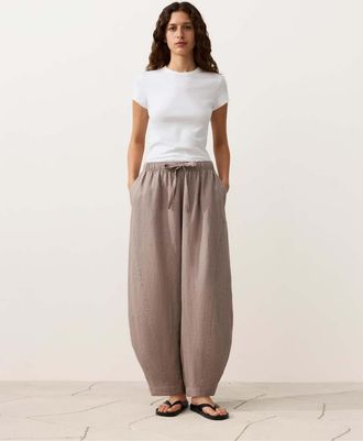 Oysho Pantaloni a palloncino 100% lino grigio tortora