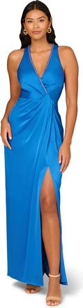 Adrianna Papell Womens V-Neck Halter Draped Gown in Blue - Black - Size 18 UK