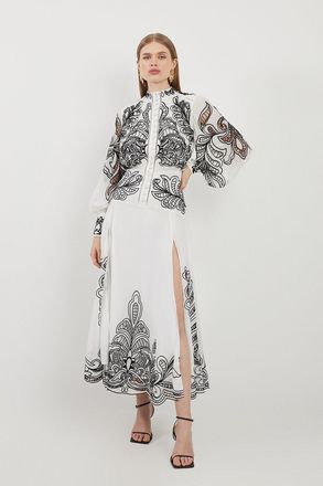 Karen Millen Cutwork Beaded Embroidered Woven Maxi Dress