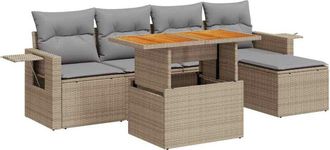 vidaXL Vidaxl - Juego De Sof&aacute;s Jard&iacute;n Con Cojines 6 Pzas Rat&aacute;n Sint&eacute;tico Beige