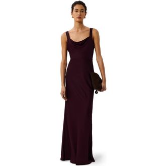 Whistles Thea Cowl Satin Maxi Dress in Chocolate at Nordstrom, Size 14