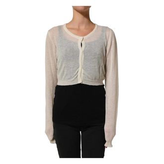 Ermanno Scervino Knit Cropped Wool Cardigan Jumper - female - Ermanno Scervino - Cardigans - Beige - XL - Knitwear