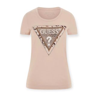 Guess T-Shirts, female, Beige, Size: L Cotton T-shirt