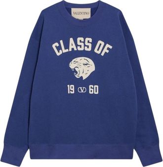 Valentino Graphic Print Crewneck Sweatshirt - Heren - Sweatshirts - Blauw - L - Katoen - Hoodies & sweatvesten