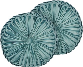 Beliani Conjunto De 2 Cojines De Terciopelo Verde Azulado 40 Cm Pliegues Minimalista Udala