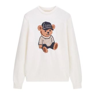 Guess Alicia Bear Sweater - Dames - Ronde hals truien - Wit - XS - Polyester - Truien & Vesten