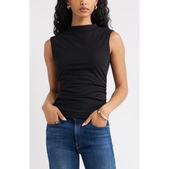 Open Edit Mock Neck Ruched Tank in Black at Nordstrom, Size Xx-Small