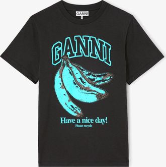 Ganni Mixed T-shirt with Blue Banana - Size XXS Organic Cotton