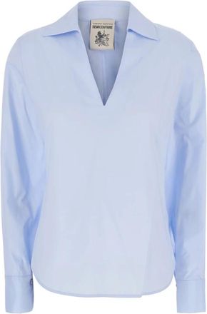 Semicouture V-hals Shirt - Dames - Blouses - Blauw - M - Katoen - Overhemden