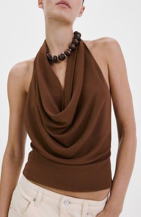 Mango Coris Draped Halter Top in Brown at Nordstrom, Size X-Large
