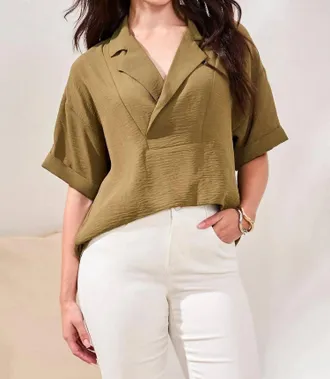 Tribal Soft Lapel Collar Top In Rainforest