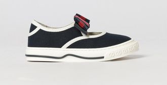 Gucci Sneakers Mary Jane da bambino in twill di cotone a righe con chiusura a strappo