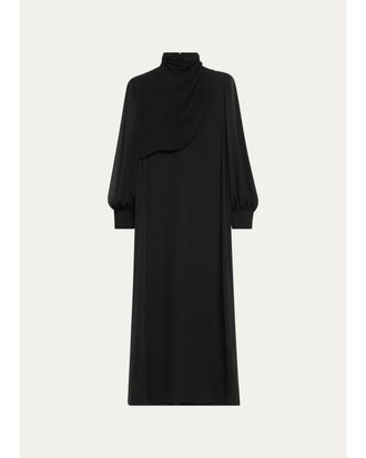Valentino Garavani Mock-Neck Draped Silk Georgette Long-Sleeve Maxi Dress