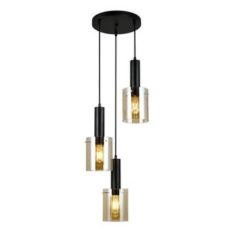 Netlighting Modern Hanging Pendant Black 3 Light with Amber Shade E27