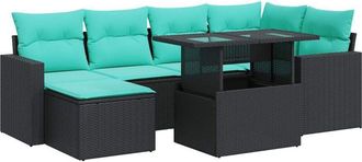 vidaXL 7 Piece Garden Sofa Set with Cushions Black Poly Rattan Acacia vidaXL