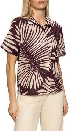 Sanctuary Sanc Souvenir Fron Print Cotton Camp Shirt in Mesa Palm at Nordstrom Rack, Size Xx-Small