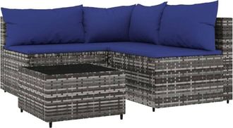 vidaXL Set De Muebles De Jard&iacute;n 4 Pzas Y Cojines Rat&aacute;n Sint&eacute;tico Gris Vidaxl