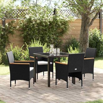 vidaXL Conjunto De Comedor De Jard&iacute;n Con Coj&iacute;n 5 Pcs Negro Polirat&aacute;n Vidaxl