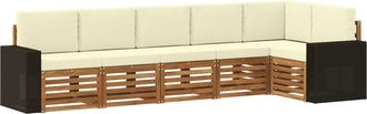 vidaXL Conjunto De Sof&aacute;s De Exterior 6 Uds. Natural Y Crema Poli&eacute;ster Vidaxl