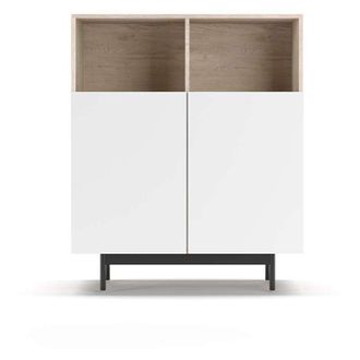 HERDASA Herdasa - Mueble auxiliar modelo-602-2 acabado roble/blanco, 110 cm (alto) x 90 cm (ancho) x 34 cm (prof.)