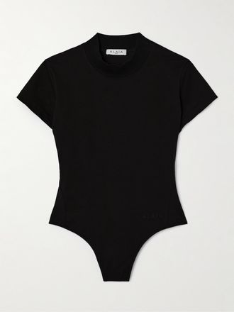Alaia Body In Jersey Di Cotone Stretch Con Ricamo - Nero