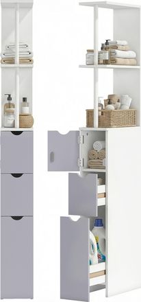 OEM Columna De Ba&ntilde;o Moderno Mueble Auxiliar De Ba&ntilde;o Con 2 Estantes 2 Cajones Y 1 Puerta Antivuelco 15x33x136,8 Cm Blanco