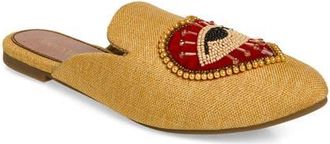 Fuchsia Heart Eye Embroidered Pointed Toe Mule in Light Beige at Nordstrom, Size 10
