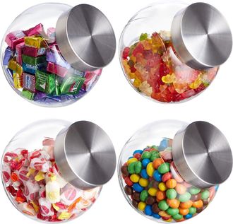 Relaxdays 12 Botes Para Chuches, 1,5 L, Recipientes Para Alimentos, Cristal & Acero Inoxidable, Con Tapa, Chucher&iacute;as, Transparente