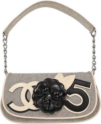 Chanel Camellia No.5 Flap Canvas Black Canvas Handbag (Pre-Owned)