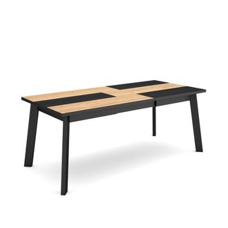 Skraut Home Skraut Home - Mesa Comedor, Mesa Fija Cocina Y Sal&oacute;n, 200, Para 10 Comensales, Patas De Madera, Estilo Moderno, Roble Y Negro