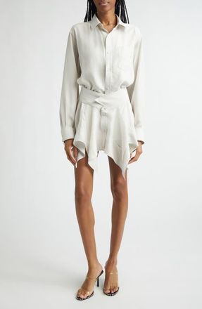 Alexander Wang Cutoff Long Sleeve Silk Double Shirtdress in Ash White at Nordstrom, Size 10