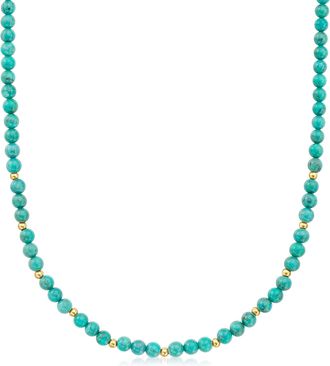 RS Pure by Ross-Simons 5mm Turquoise Bead Necklace With 14kt Yellow Gold
