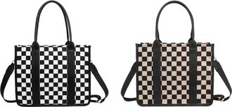 Generic Women Checkerboard Shoulder Bag Plaid Tote Handbag Nylon Crossbody Bag (Black)