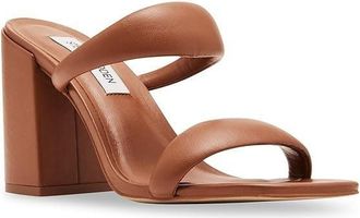 Steve Madden Jinny Sandal Womens Tan Square Toe Slip On Block Heel VER329