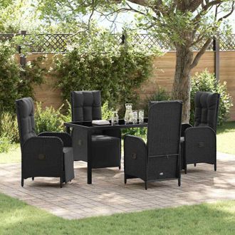 vidaXL Conjunto De Comedor De Jard&iacute;n Con Coj&iacute;n 5 Pcs Negro Polirat&aacute;n Vidaxl