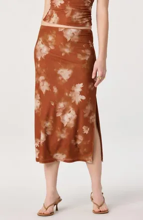 ASTR the Label Adalee Midi Skirt in Brown Floral at Nordstrom, Size X-Large
