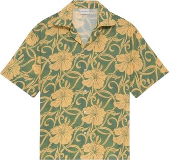 Dr&ocirc;le de Monsieur Short-Sleeved Shirt with Intricate Hibiscus Pattern