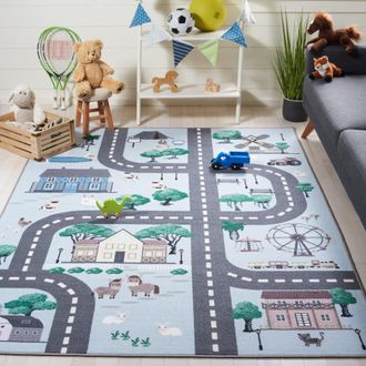 Safavieh Kids Playhouse Non-Slip Machine Washable Area Rug, Blue / Dark Grey Kids Style Easy Care